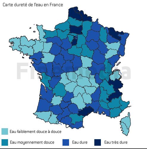 Carte de duret&eacute; de l'eau en France